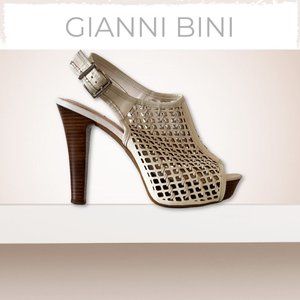 ⭐️❤️ GIANNI BINI White Weave Slingback Peep Toe Heels